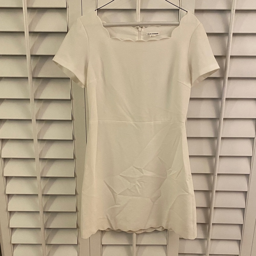 Club Monaco White Scalloped Neck Dress